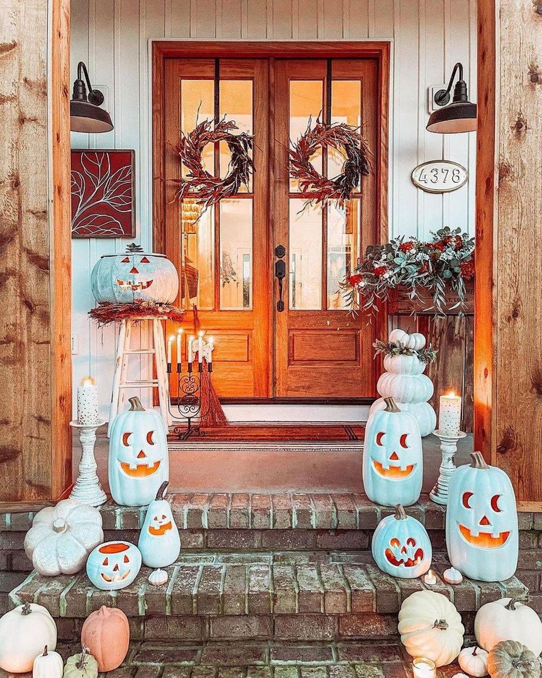 Enchanting Blue Pumpkin Porch Display