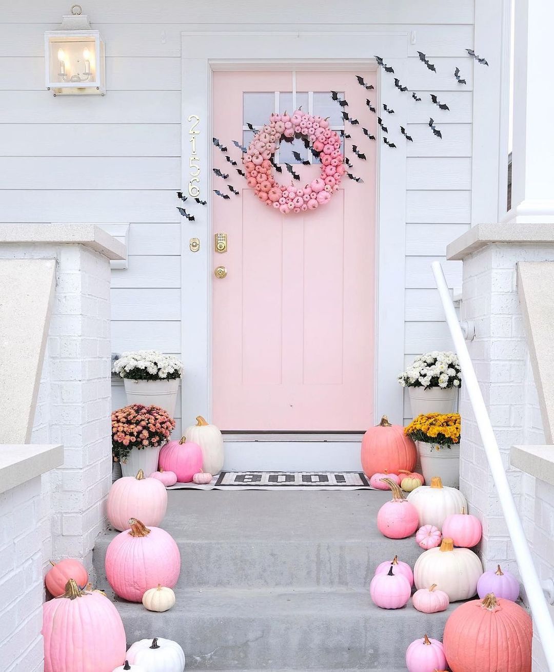 Whimsical Pink Pumpkin Porch Setup