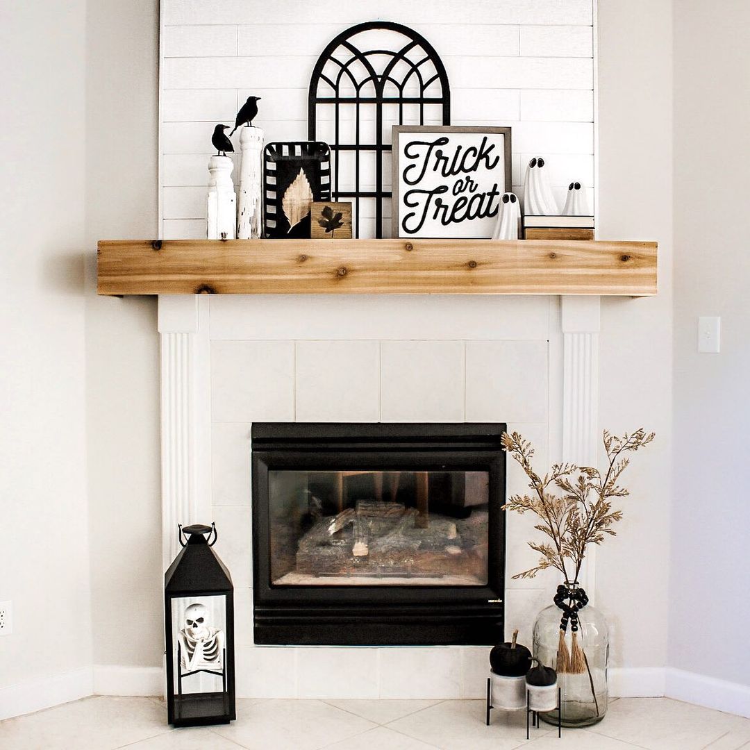 Enhance Your Fireplace with Simple, Neutral Halloween Decor