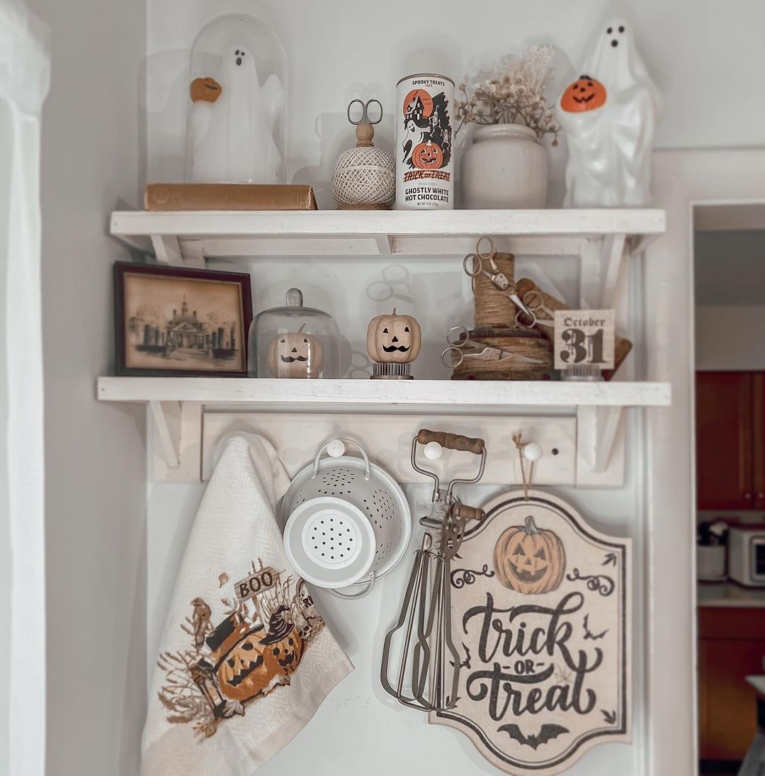 Decorate Kitchen Shelves with Subtle Halloween Touches