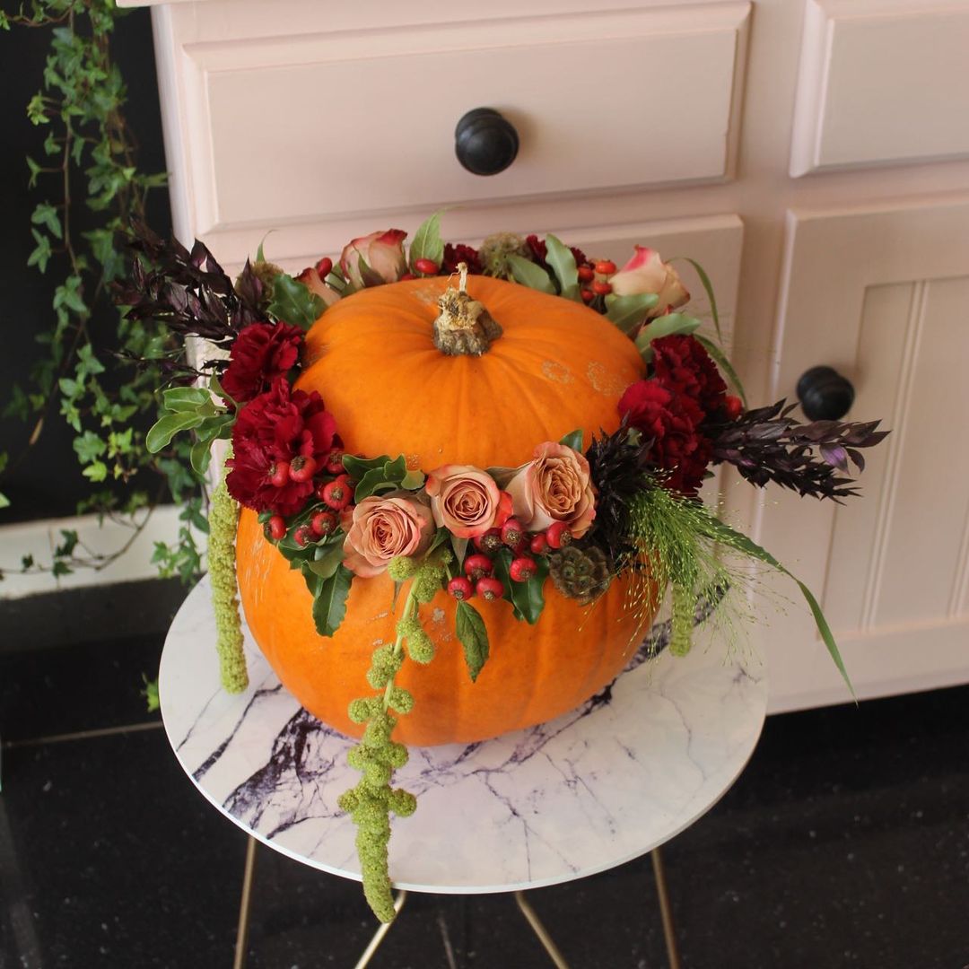 Rustic Floral Crown Pumpkin Arrangement