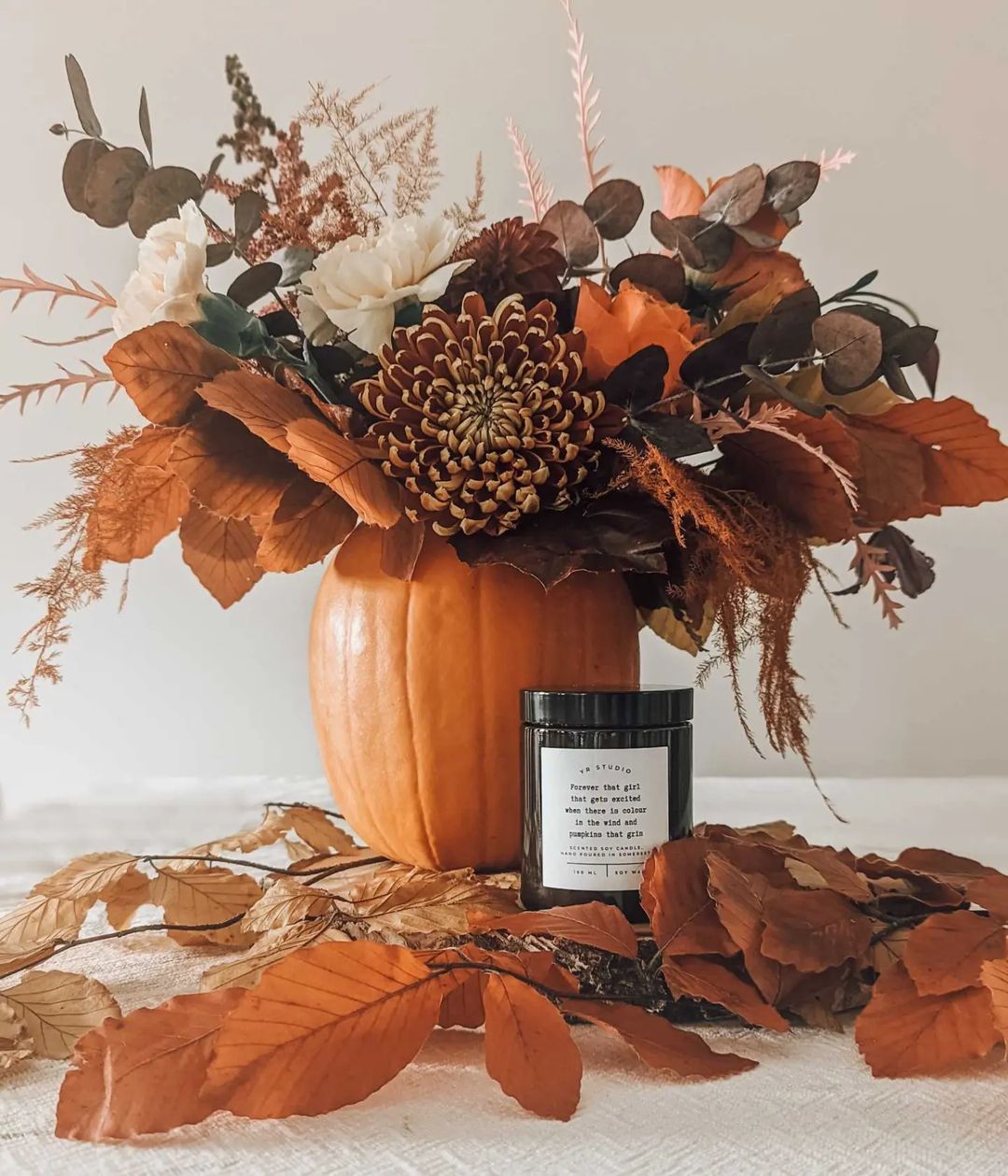 Warm Autumnal Pumpkin Floral Arrangement