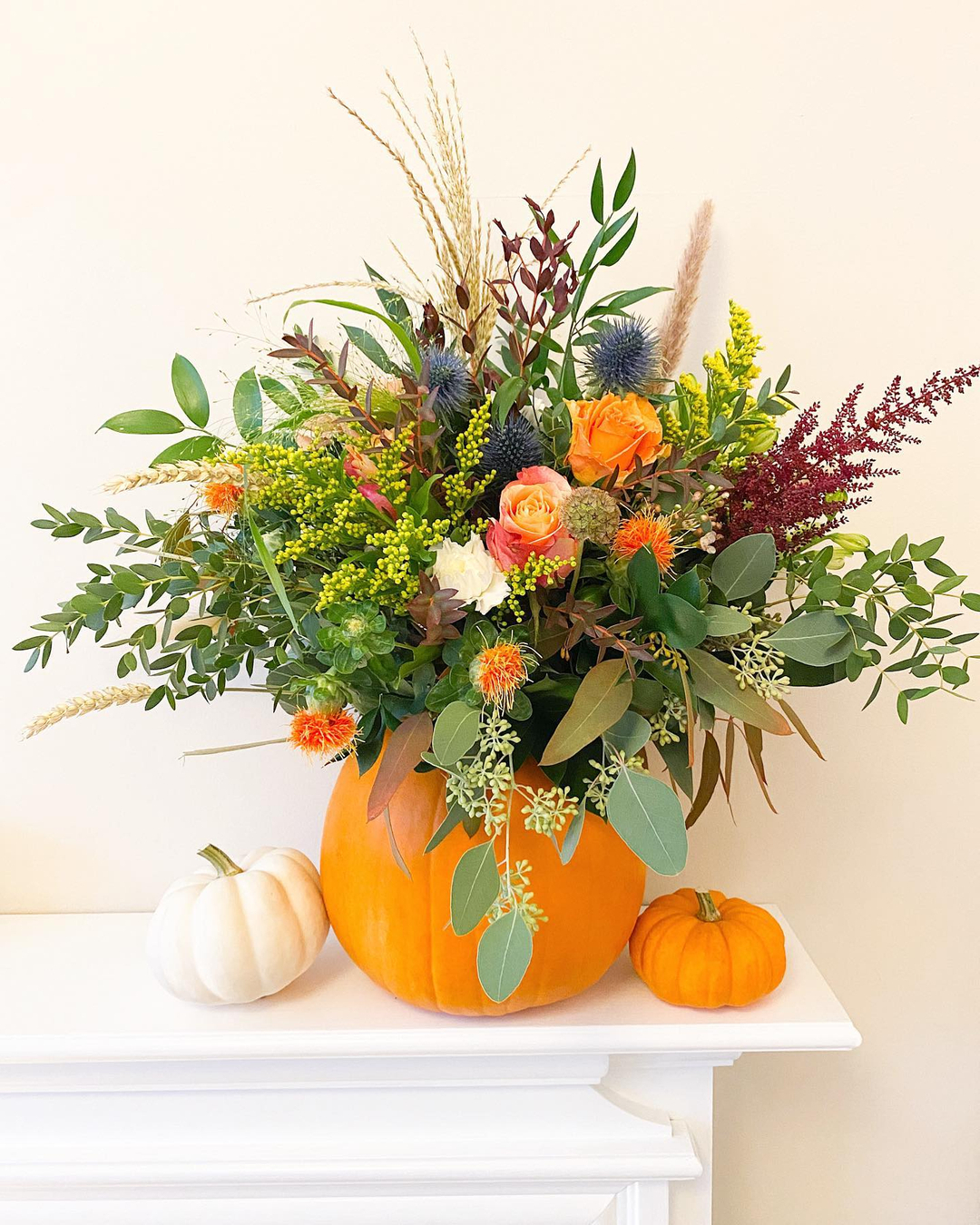 Lush Mixed Floral Pumpkin Display