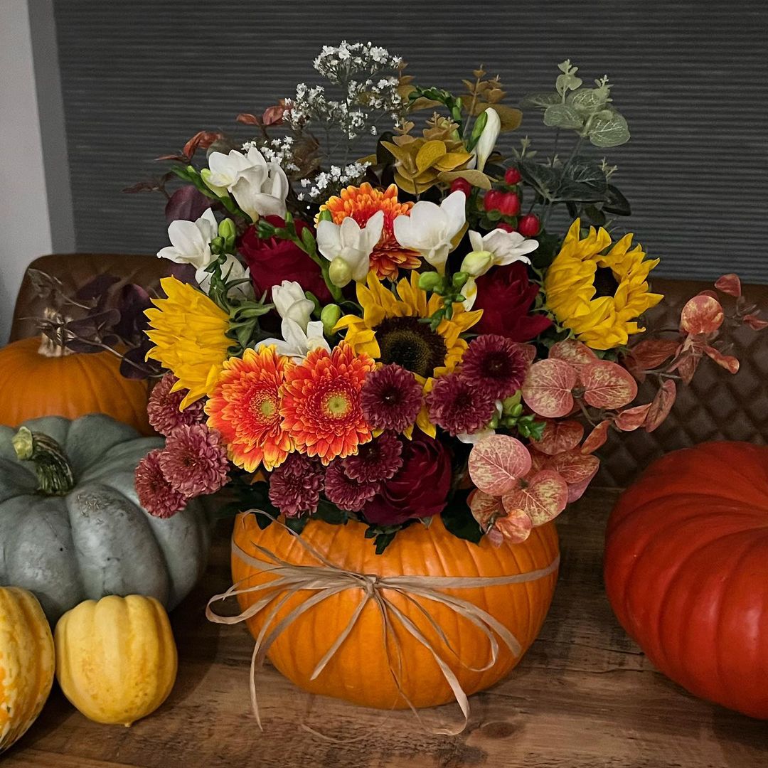 Festive Autumn Floral Pumpkin Arrangement