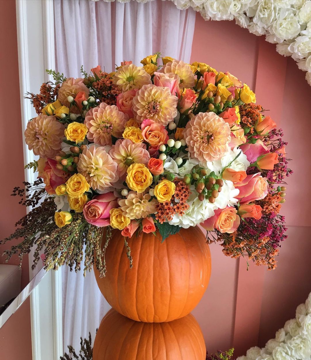 Grand Double-Pumpkin Floral Display