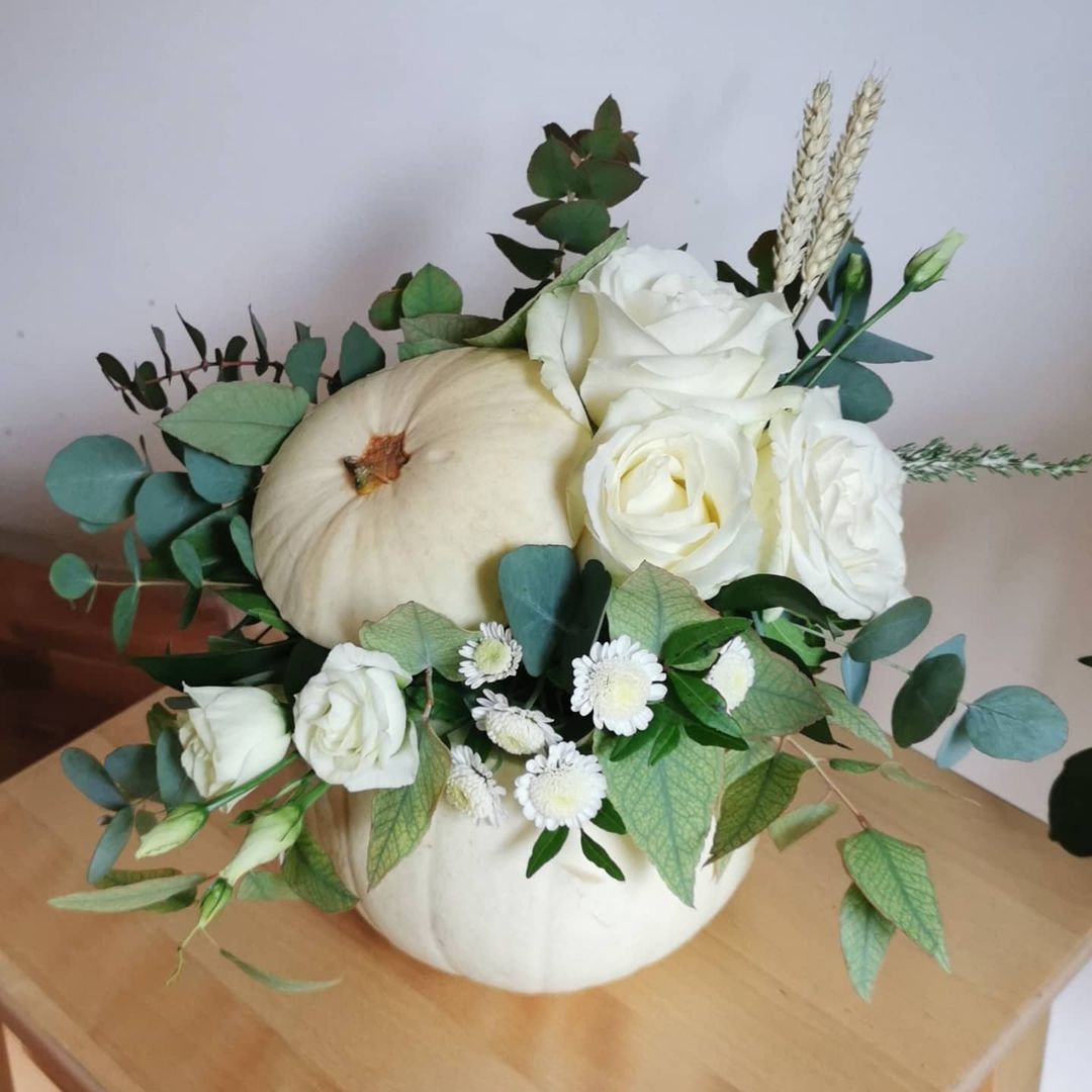 Simple Elegance White Pumpkin Floral Arrangement