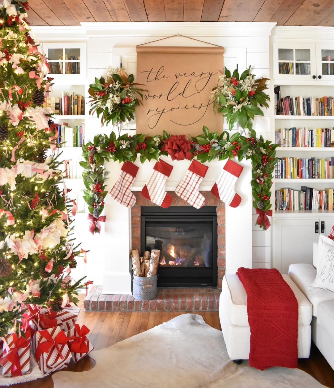 Traditional Christmas Mantel with Red and Green Accents