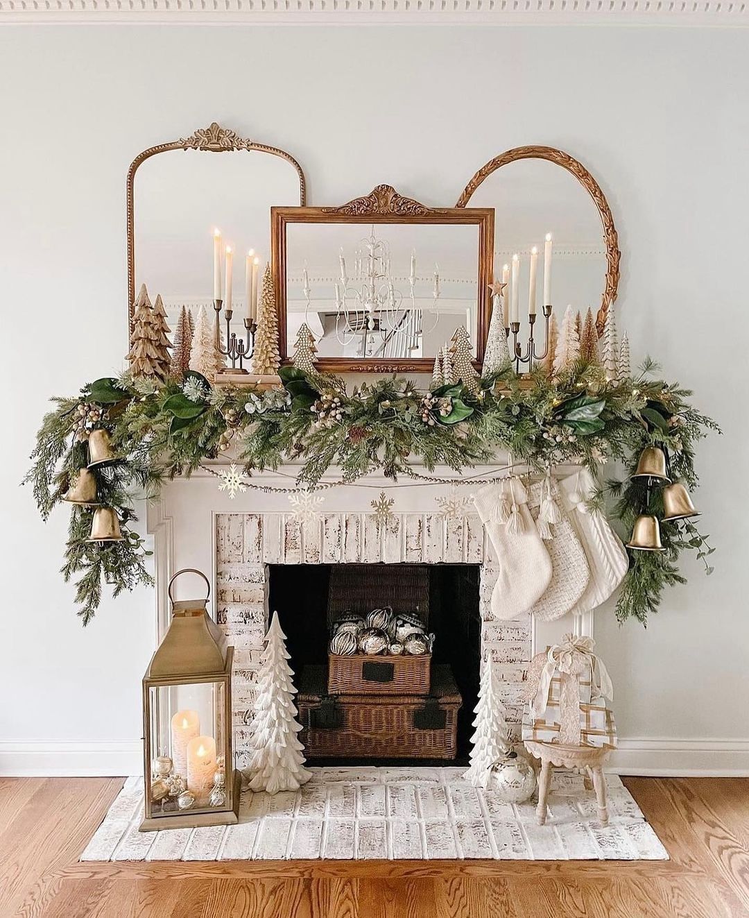 Vintage-Inspired Christmas Mantel with Neutral Tones