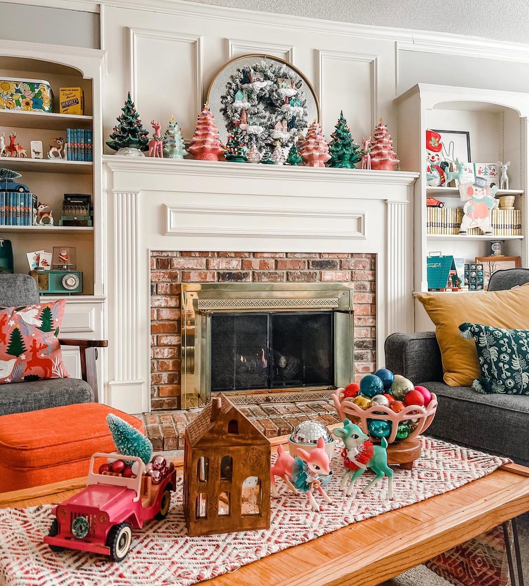 Whimsical Christmas Mantel with Vintage-Inspired Decorations