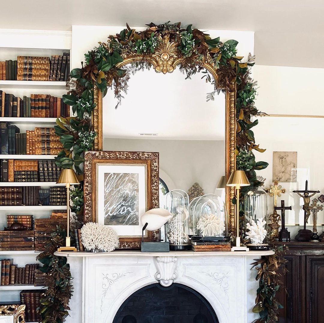 Elegant Christmas Mantel with Botanical and Coastal Accents