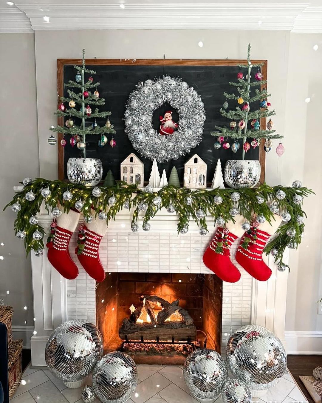 Retro Glam Christmas Mantel with Disco Accents