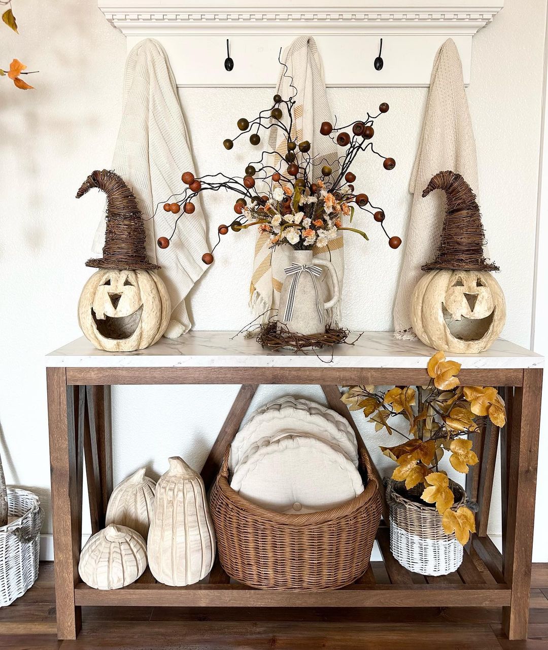 Playful Pumpkins and Natural Elements for Fall Entry Decor