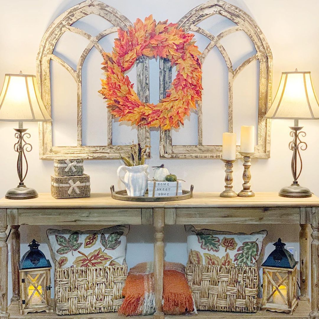 25. Rustic Radiance: A Cozy and Inviting Fall Entry Table