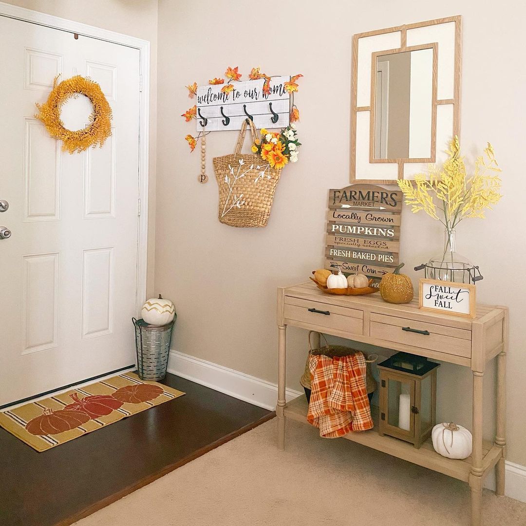 Create a Warm Fall Welcome with a Rustic Entryway Display