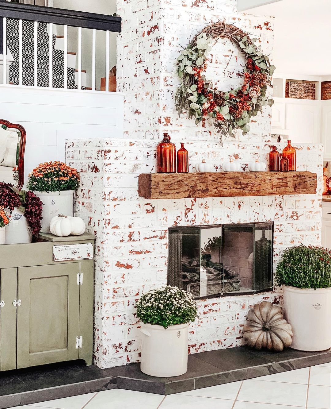 Vintage-Inspired Fall Fireplace with Rustic Accents