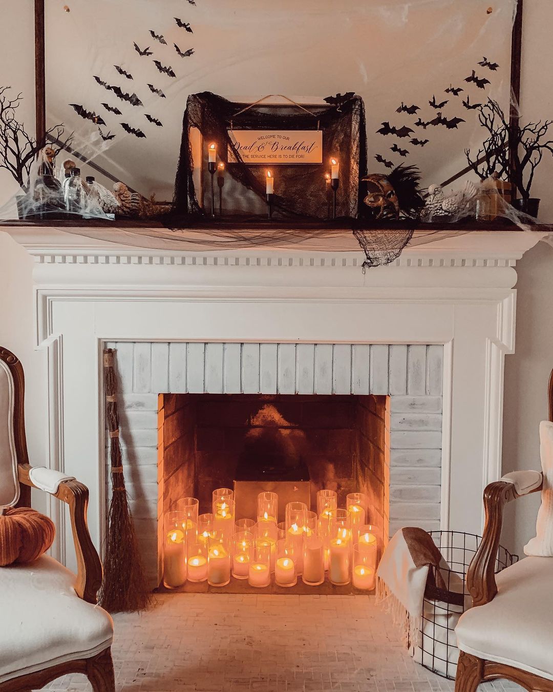 Spooky Candlelit Halloween Mantel for a Ghoulish Fall Ambiance