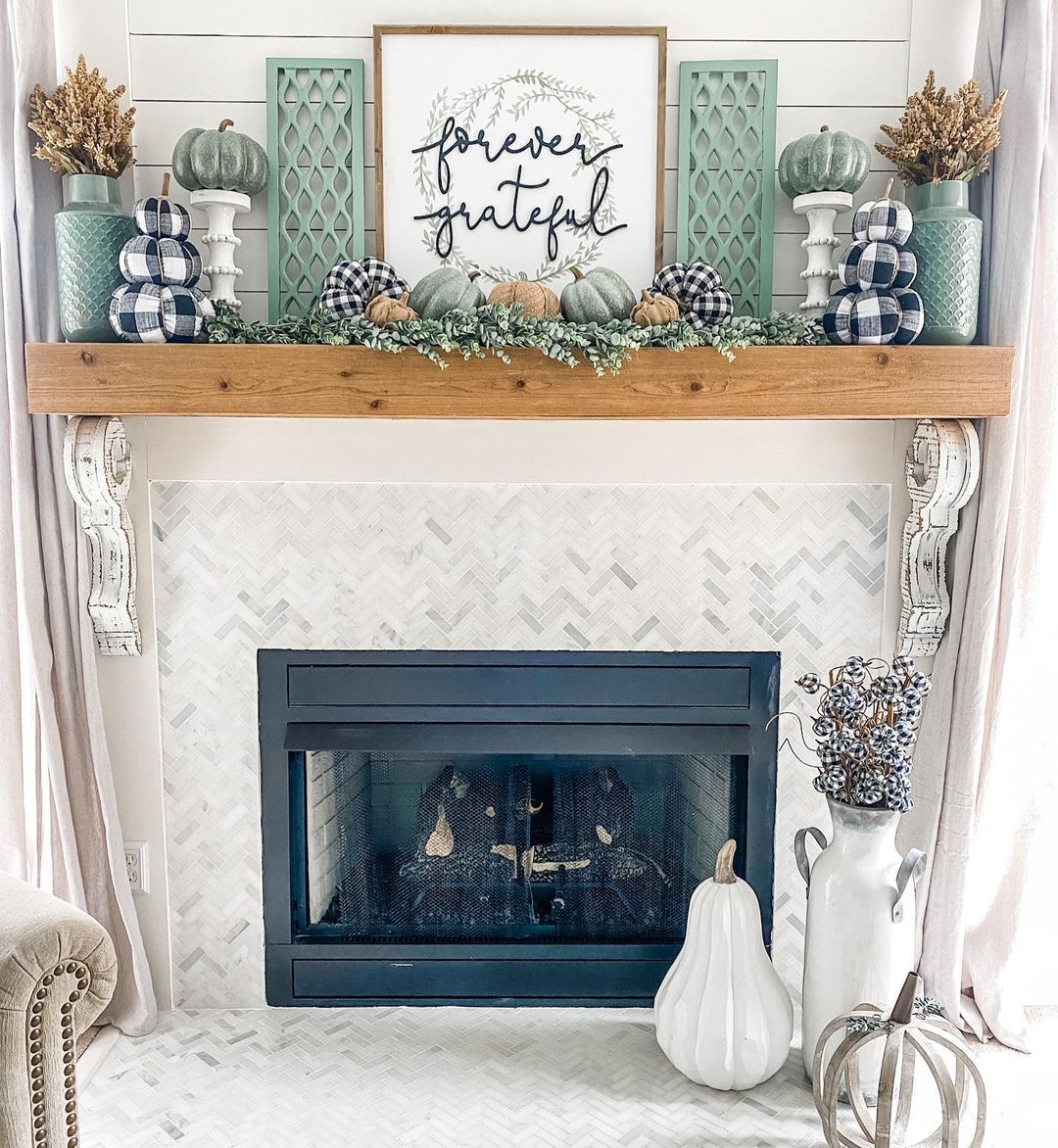 Classic White Fireplace with Vibrant Fall Accents