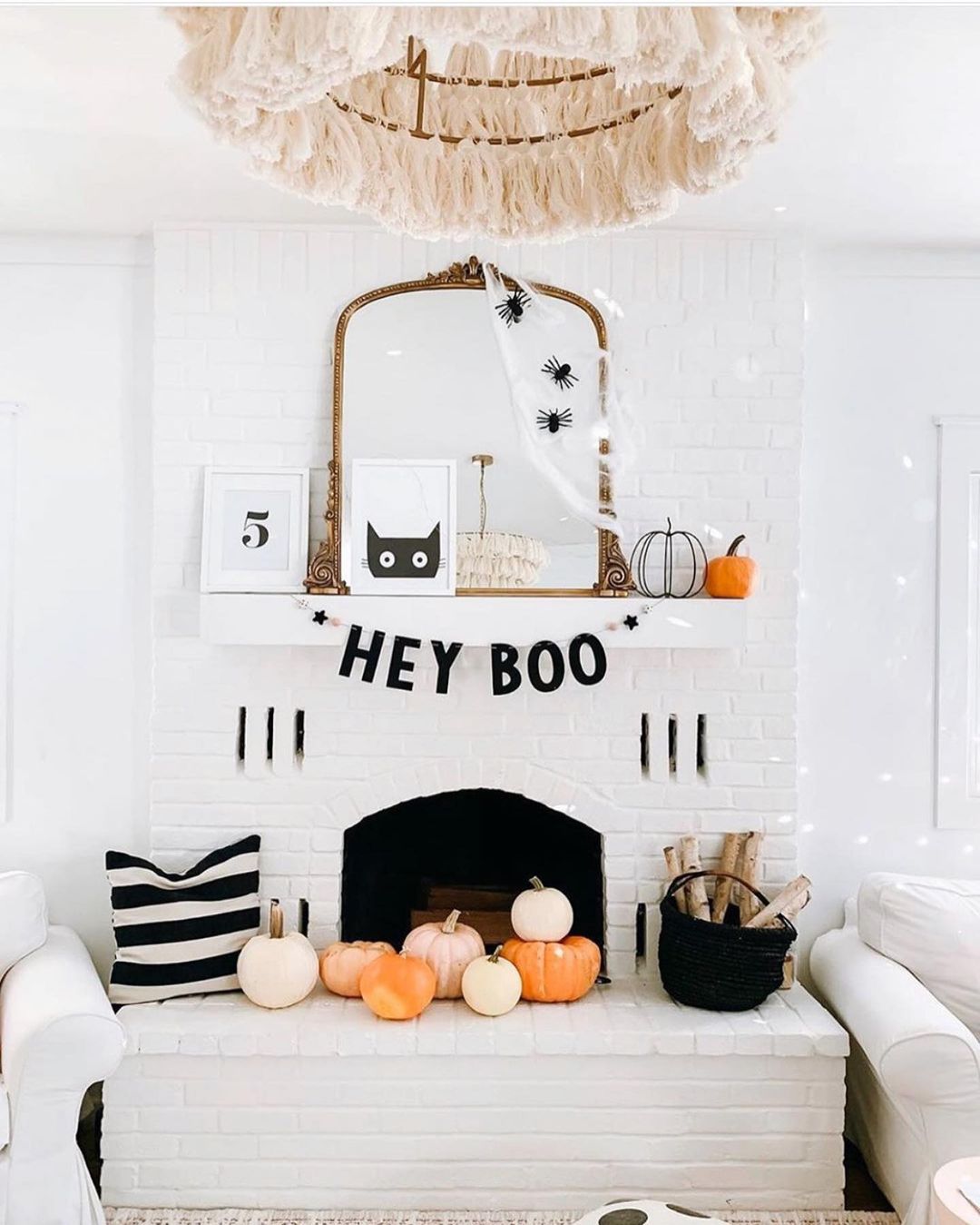 Bright and Playful Halloween Mantel with Minimalist Decor