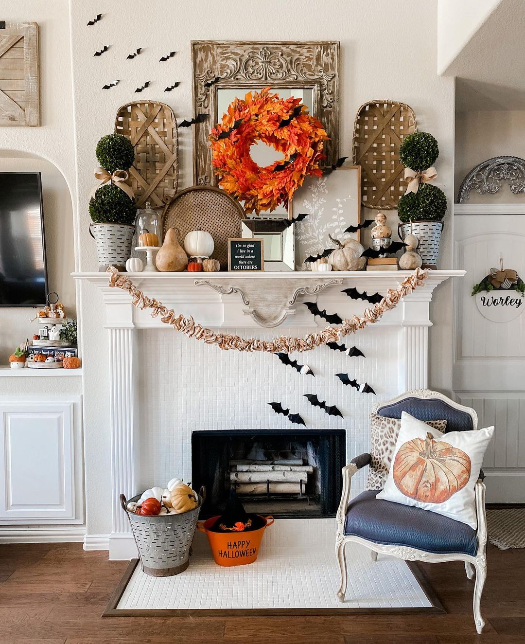 Playful Halloween-Inspired Fall Mantel