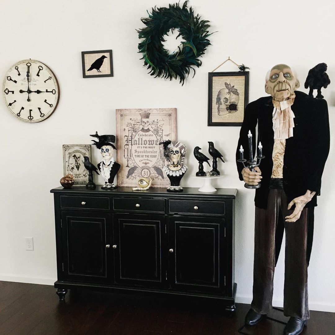 Create a Gothic Halloween Scene with Vintage Decor and Eerie Figures