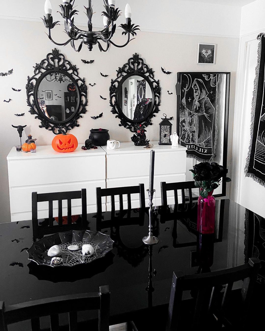 Add Gothic Flair to Your Dining Room with Dark Decor and Mirrors