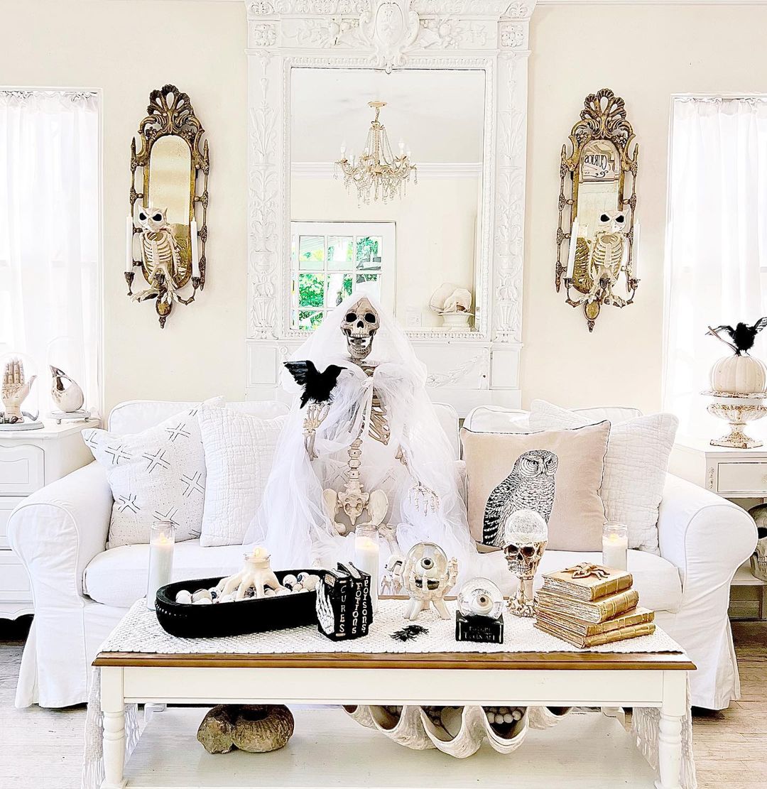 Incorporate a Skeleton Bride into a Gothic-Inspired Living Room