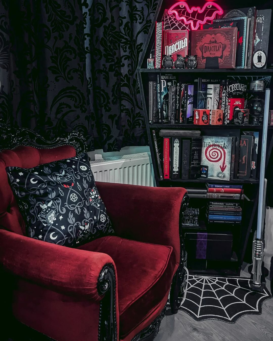 Create a Gothic Reading Corner with Dark Literature and Velvet Accents