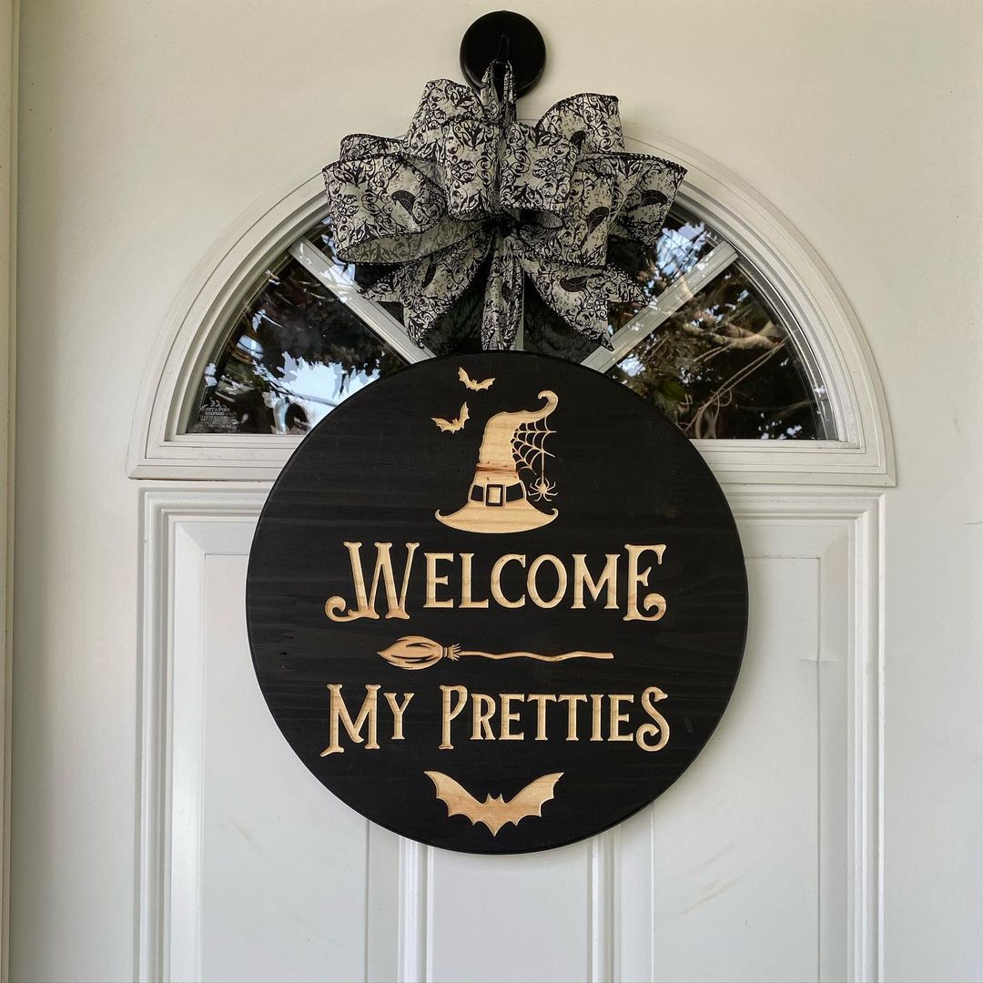 Elegant Witch-Themed Sign for a Charming Halloween Welcome