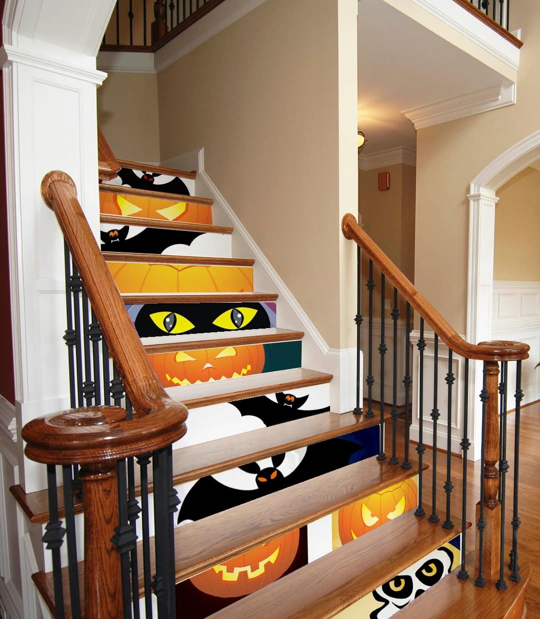 Vibrant Halloween Staircase with Graphic Step Decals