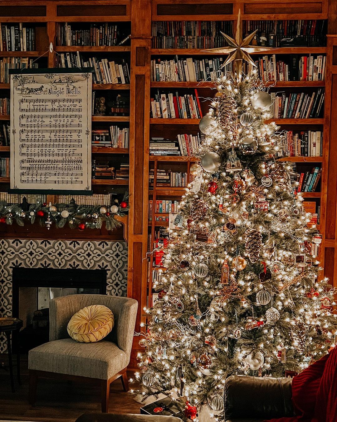 Warm and Cozy Christmas Library with Glowing Tree