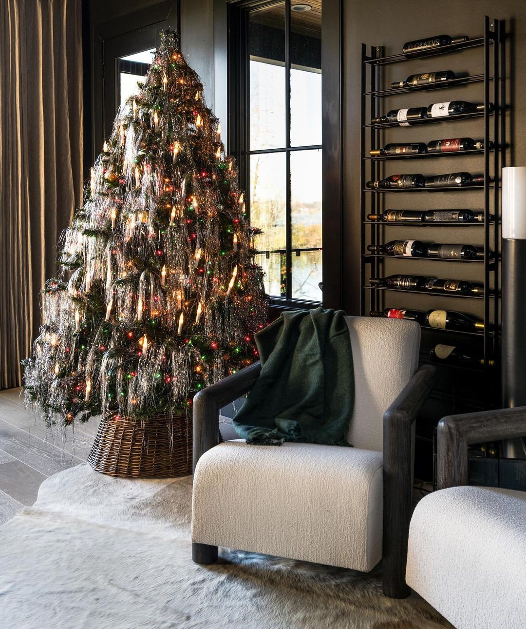 Sleek and Modern Christmas Corner with Tinsel Tree