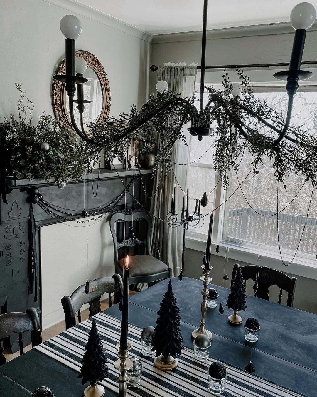 Gothic-Inspired Dining Room with Dark Accents