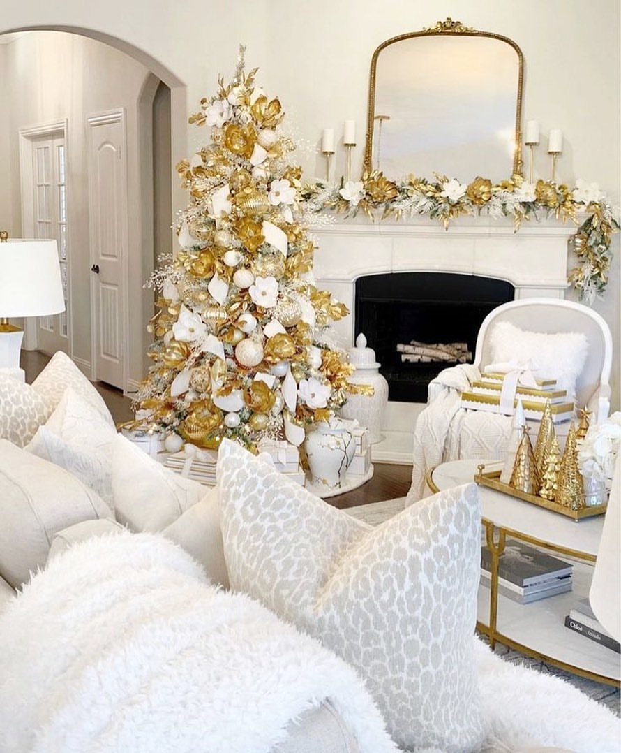 Achieve an Elegant White and Gold Christmas Living Room