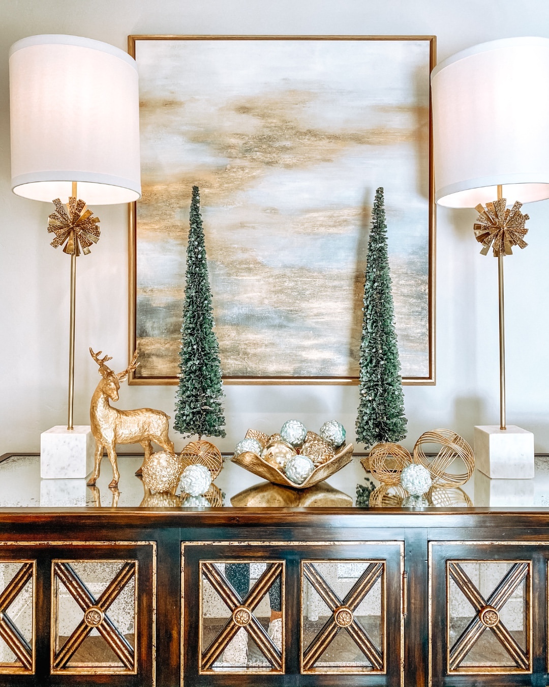 Style Your Console Table with Chic White and Gold Christmas Accents