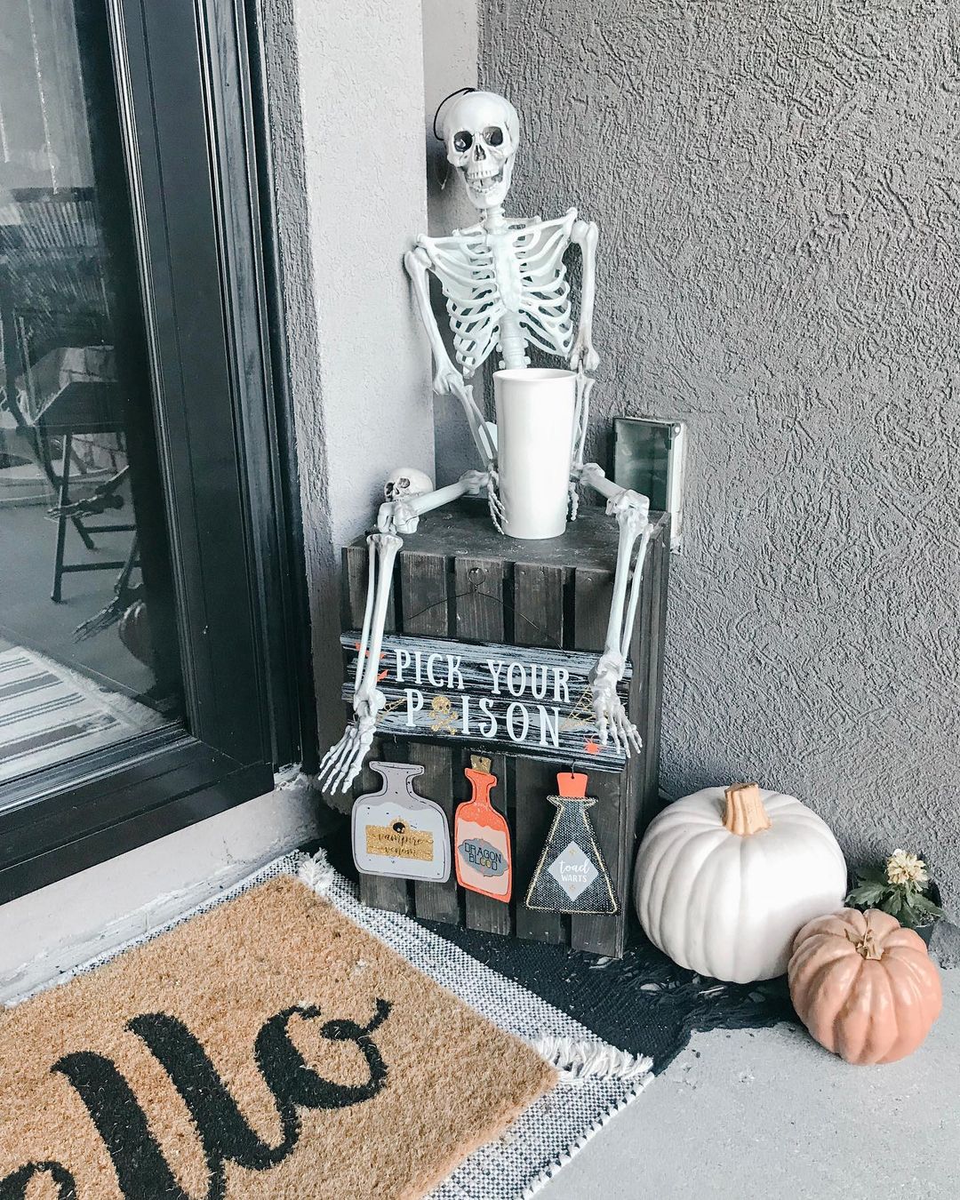 Pick Your Poison: Skeleton Bar Cart for a Spooky Porch