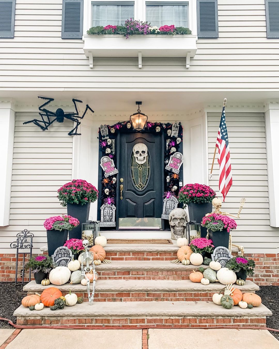 Skull and Skeleton Staircase: A Creepy and Colourful Halloween Entrance