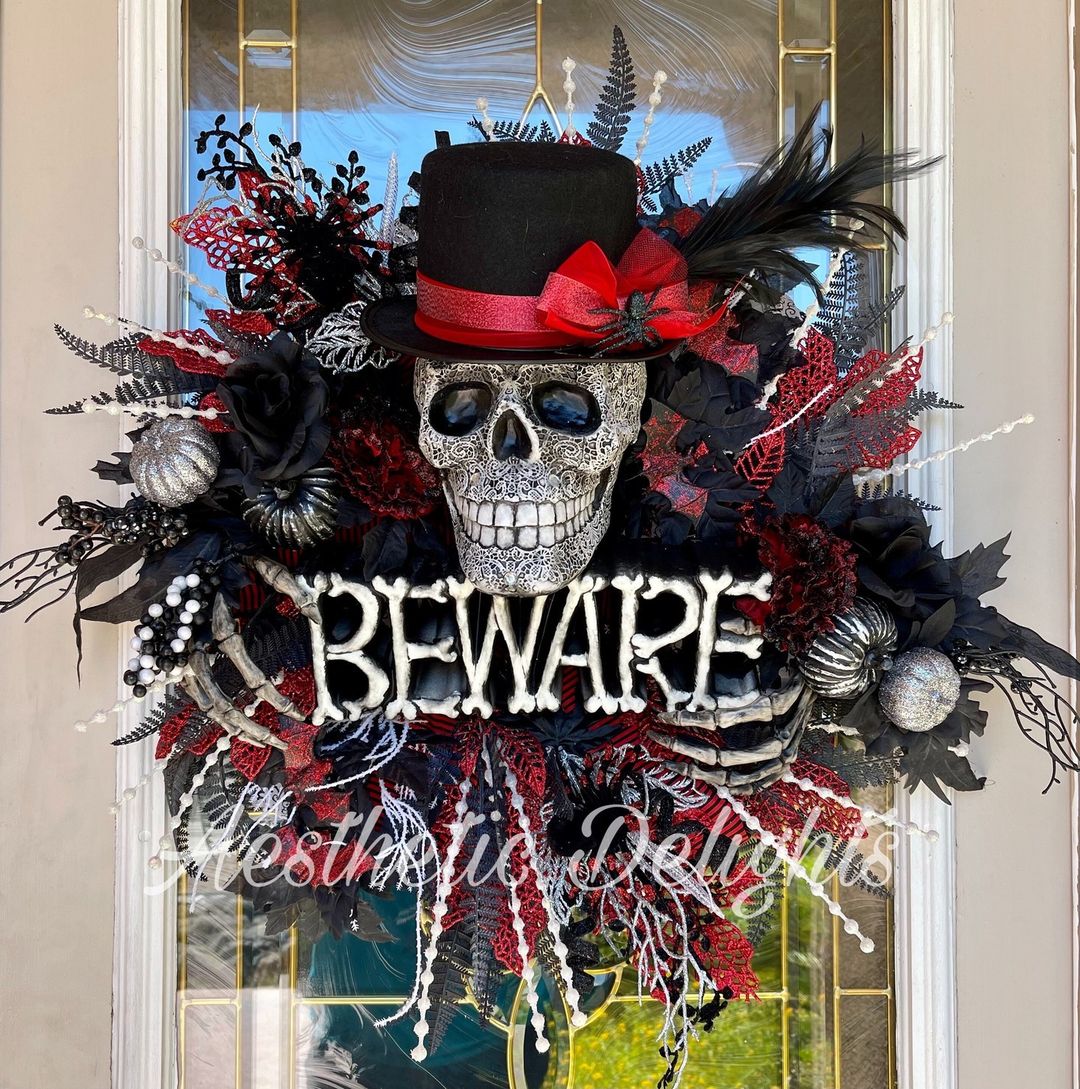 Dapper Skull Wreath: A Chic and Spooky Door Decor