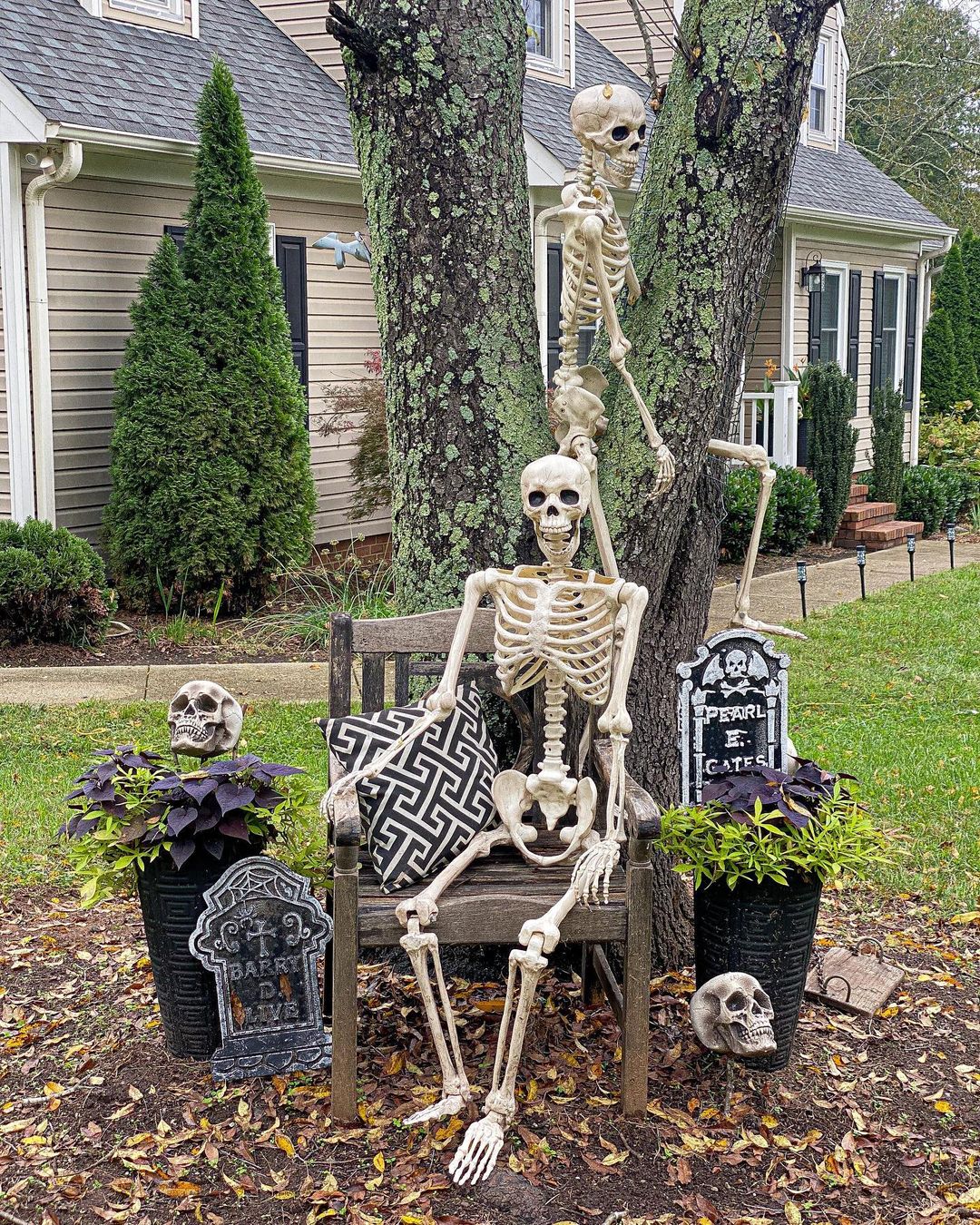 Resting in Peace: Skeletons Relaxing in a Creepy Garden