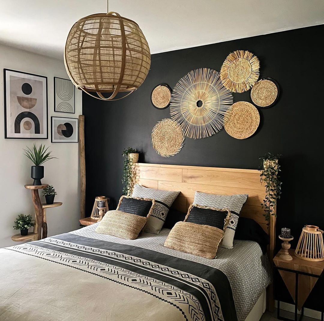 black accent wall bedroom
