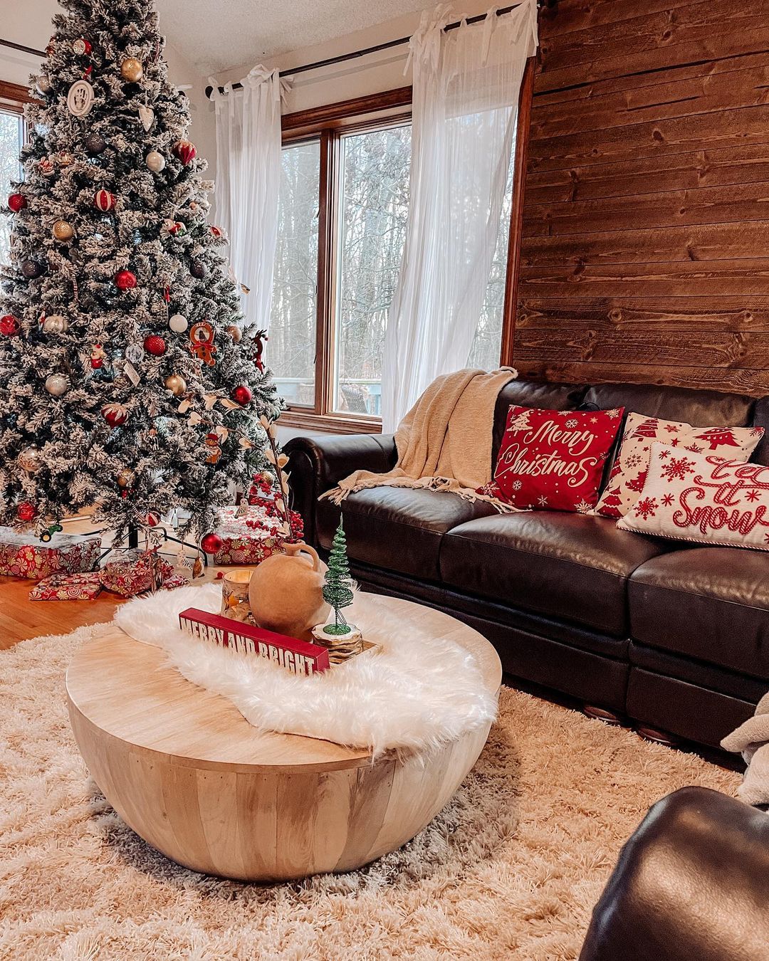 Cozy Cabin Christmas Couch with Classic Holiday Pillows