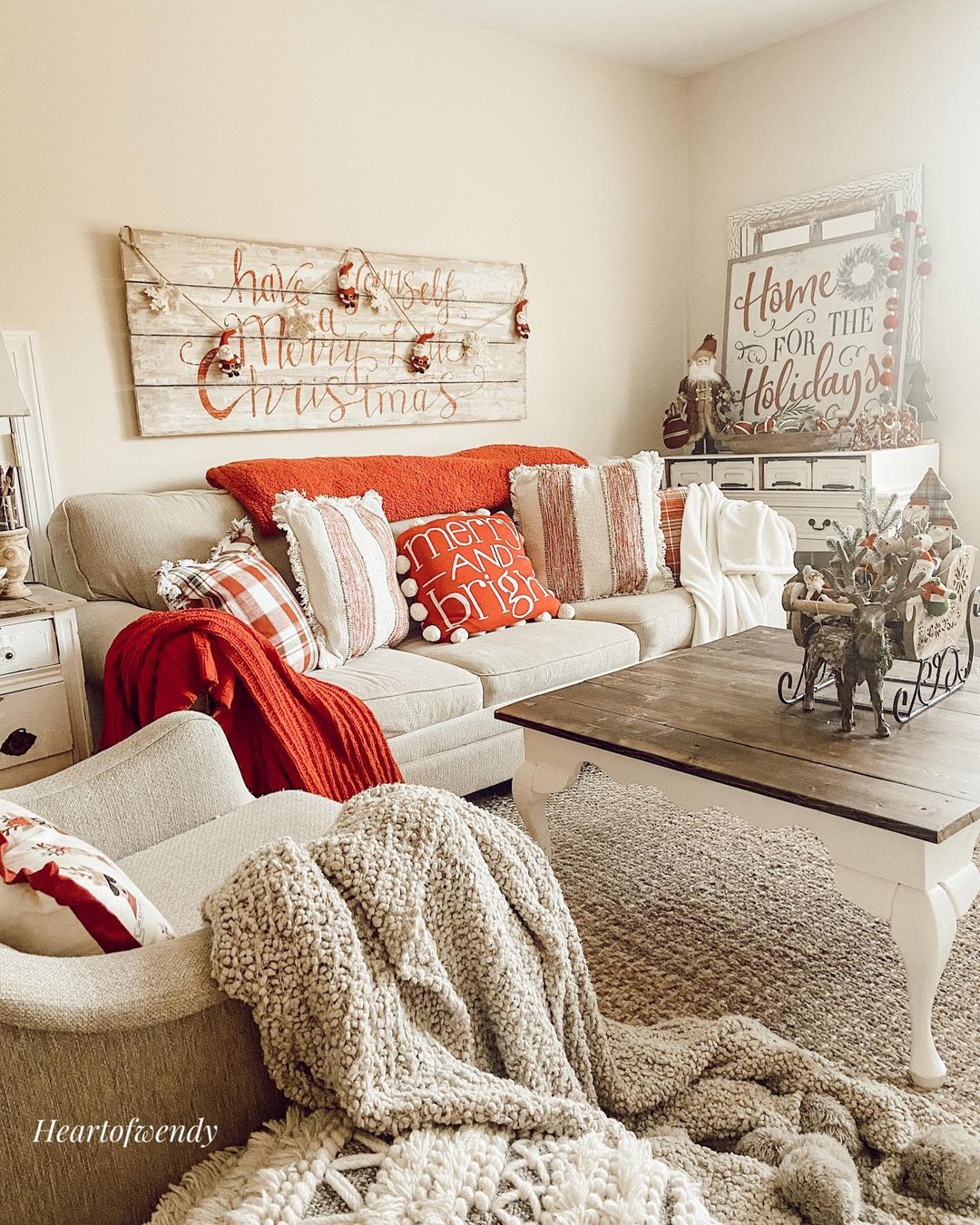 Warm and Inviting Christmas Couch with Rustic Charm