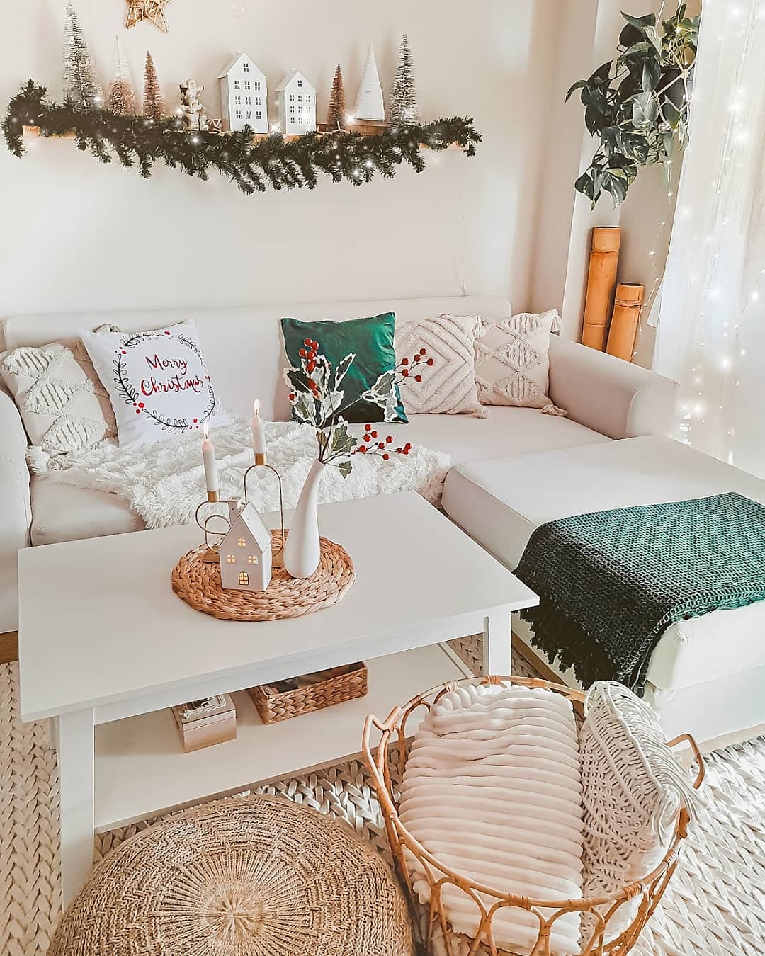 Chic and Cozy Christmas Couch with Festive Details