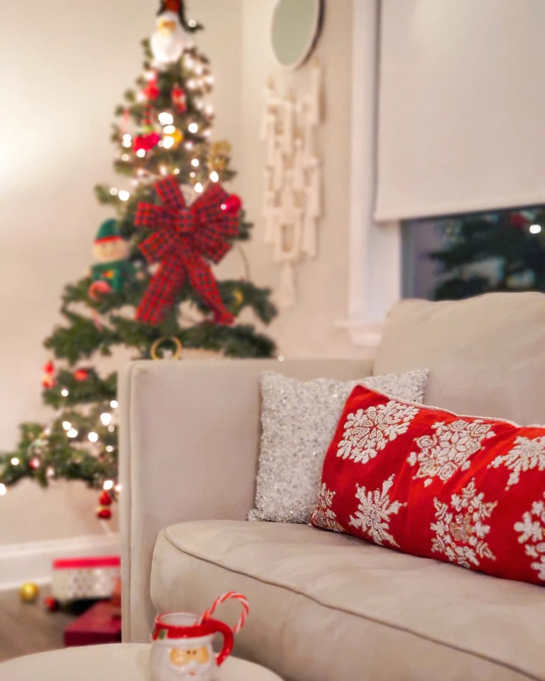 Simple and Elegant Christmas Couch with Sparkling Accents