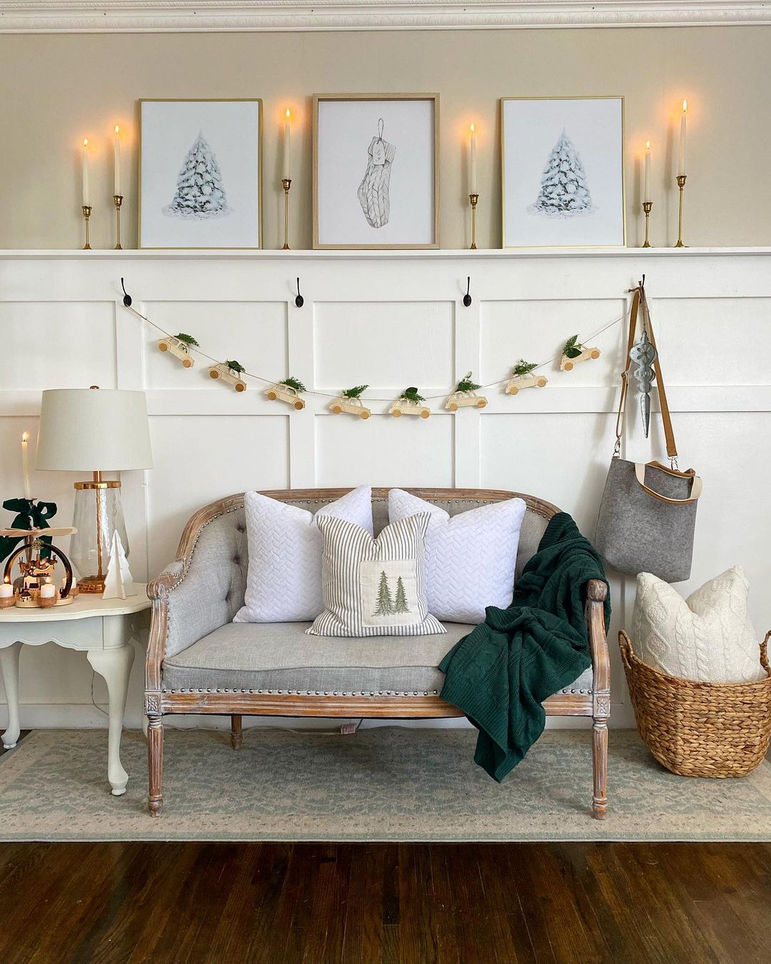 Elegant Christmas Bench with Minimalist Decor and Cozy Textures