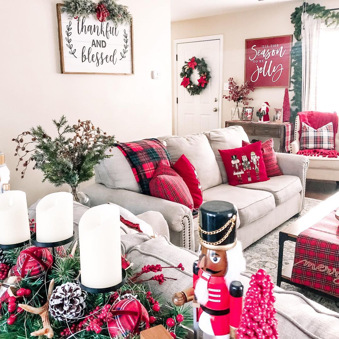 Festive Plaid and Nutcracker-Inspired Christmas Couch