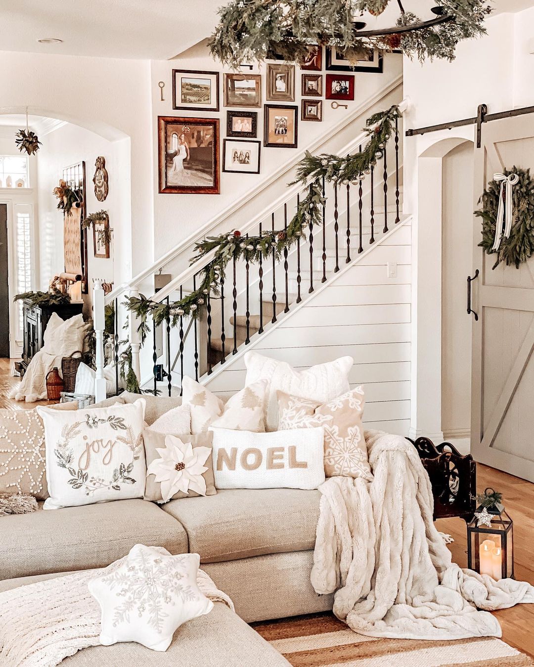 Soft and Cozy Neutral Christmas Couch Decor