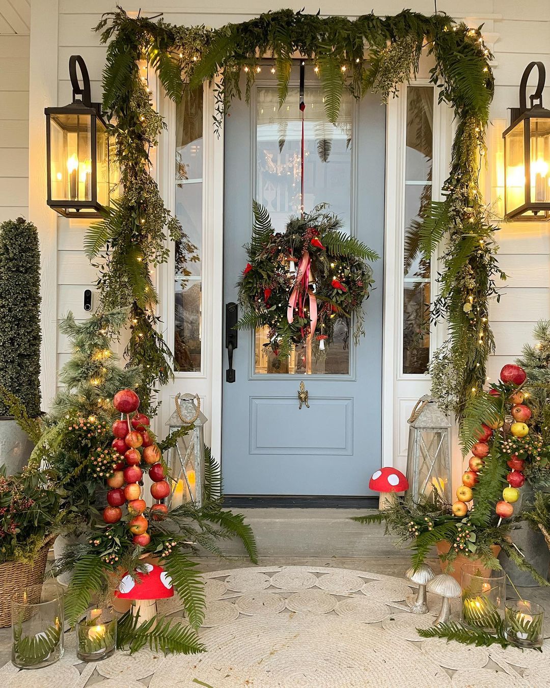 Whimsical Forest-Inspired Christmas Porch with Natural Greenery