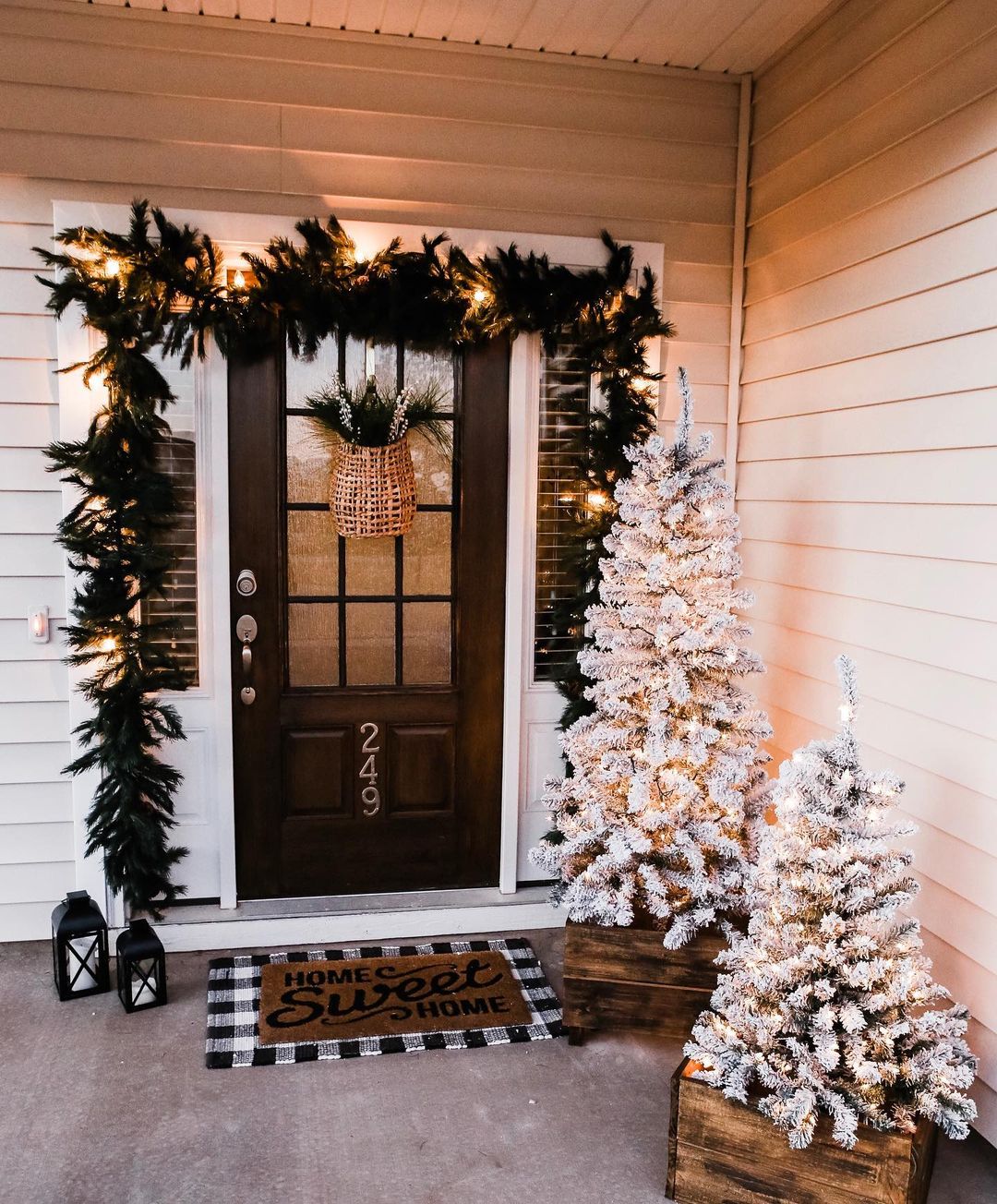 Cozy Charm with Frosted Trees and Simple Greenery