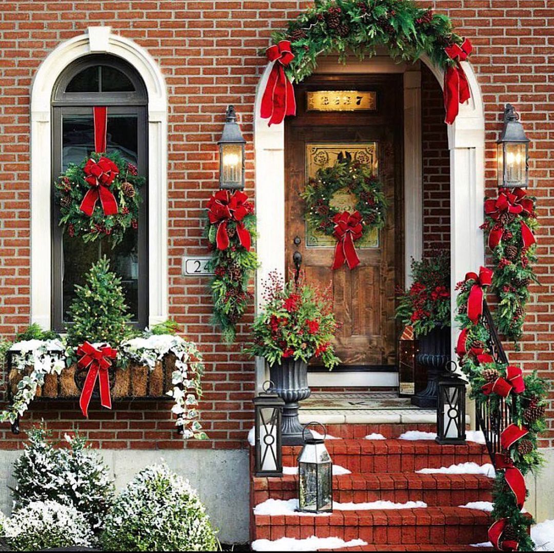 Classic Red and Green Elegance with Garland and Bows