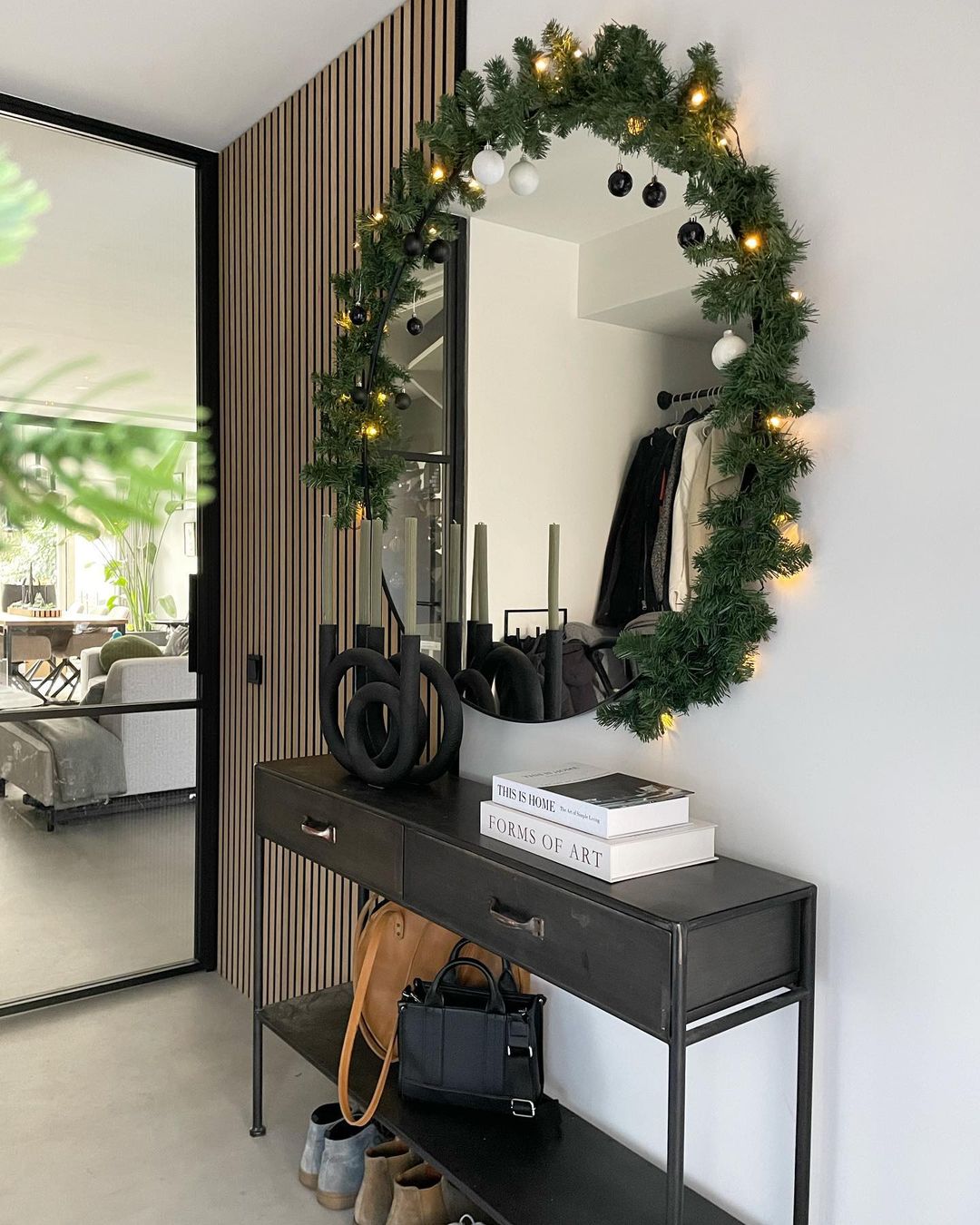 Sleek Modern Entryway with Minimalist Holiday Touches